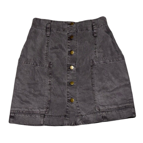 NEW Young Fabulous Broke Denim Twill Button Front Mini Skirt Size Medium in Grey - Picture 2 of 6